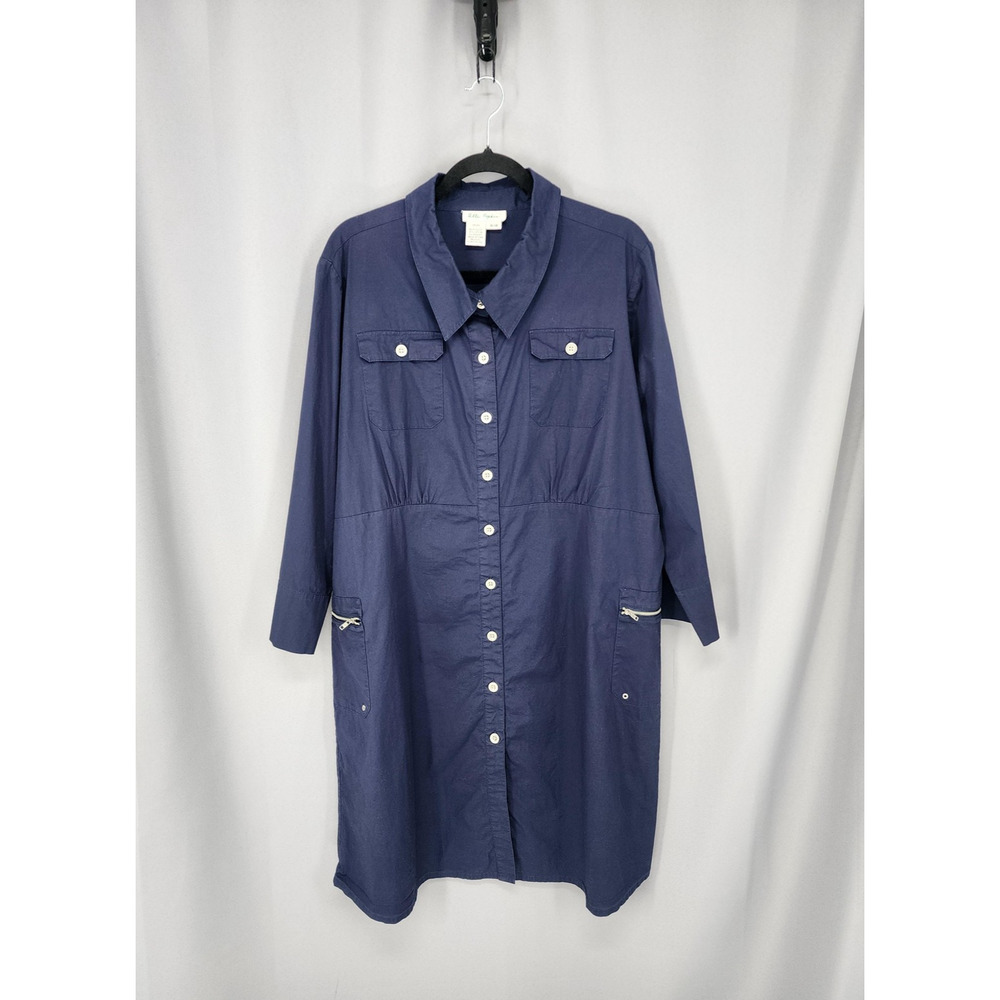 Ulla Popken Dress Womens 16/18 Blue Relaxed Fit Shirt Dress Zip Pockets Cotton